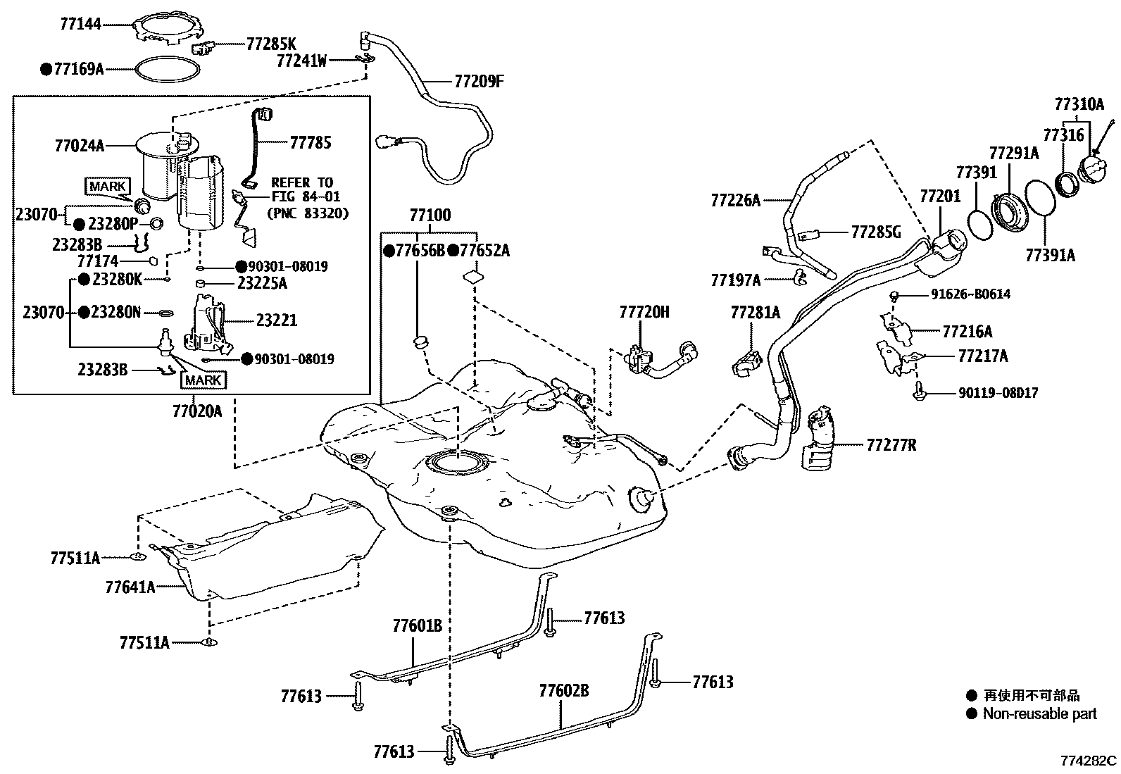 Toyota CAMRY 燃油箱和燃油管 EPC diagram — 774282C