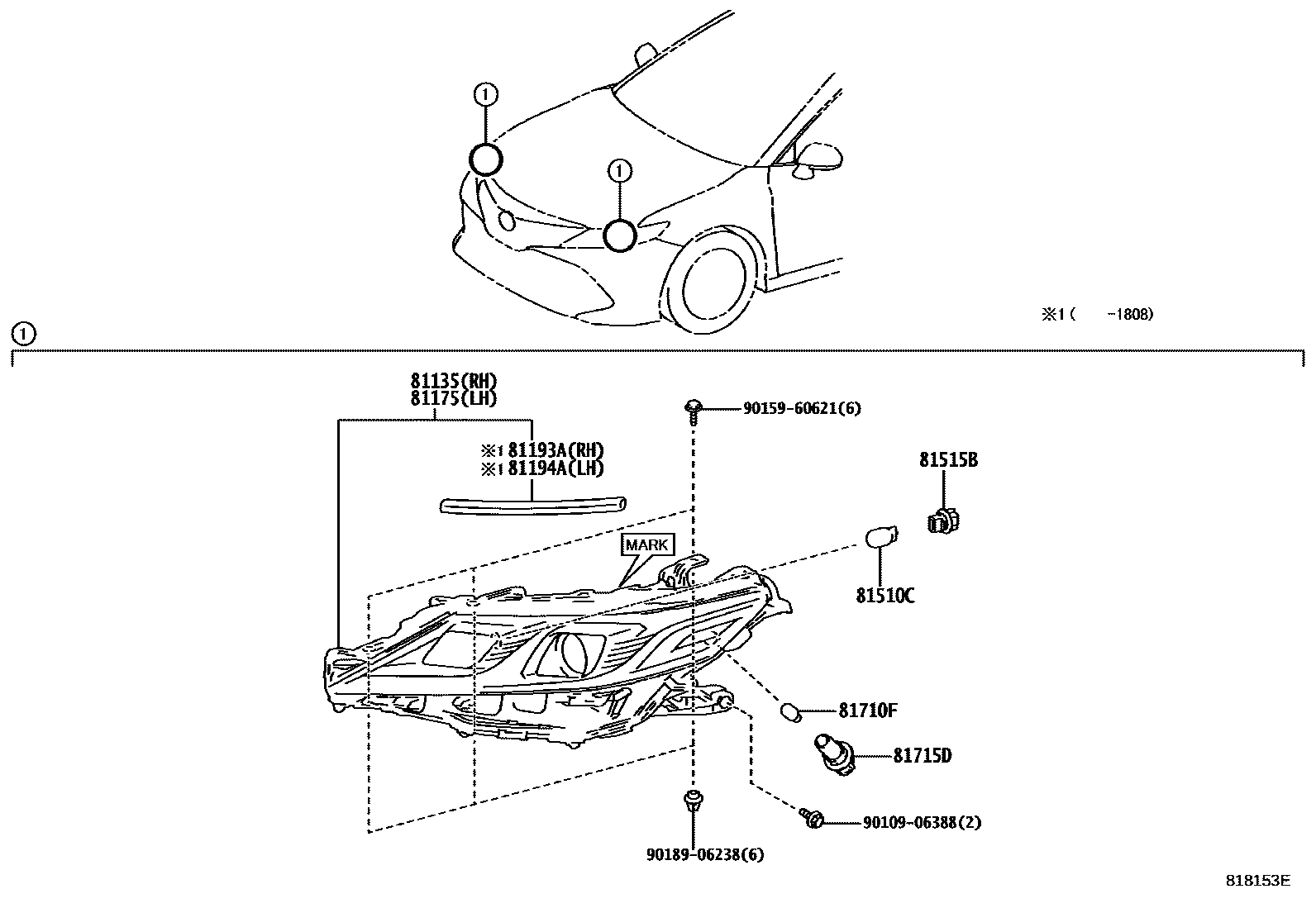 Toyota CAMRY Headlamp EPC diagram — 818153E