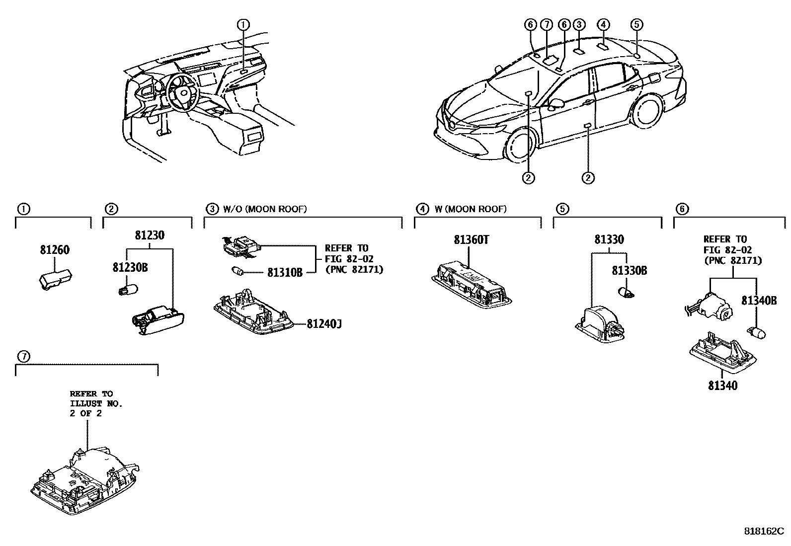 Toyota CAMRY 车内灯 EPC diagram — 818162C