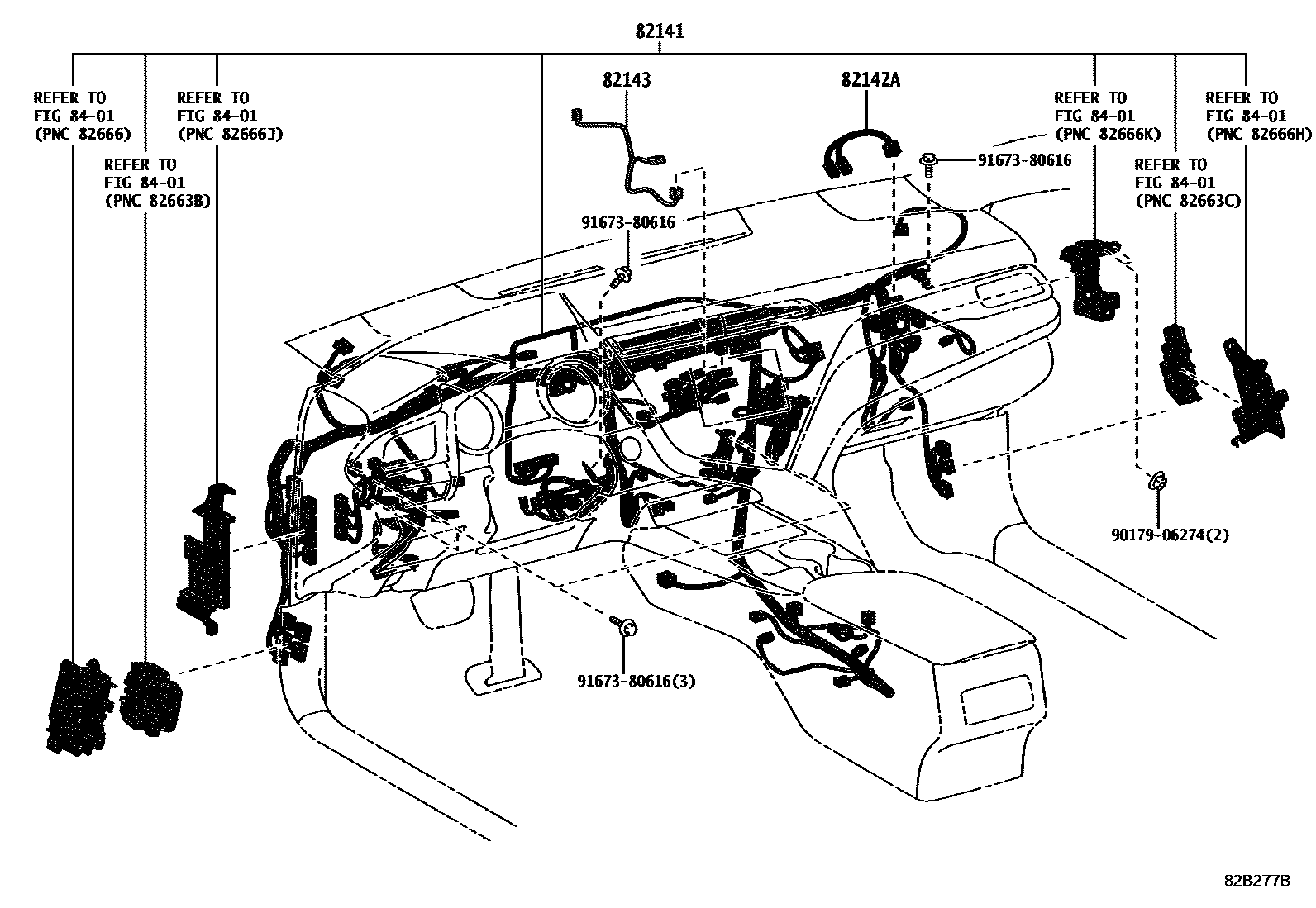 Toyota CAMRY 线束和卡夹 EPC diagram — 82B277B
