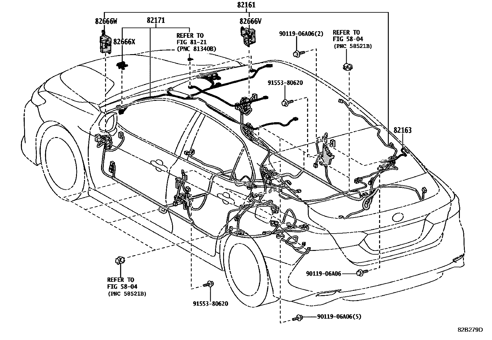 Toyota CAMRY 线束和卡夹 EPC diagram — 82B279D