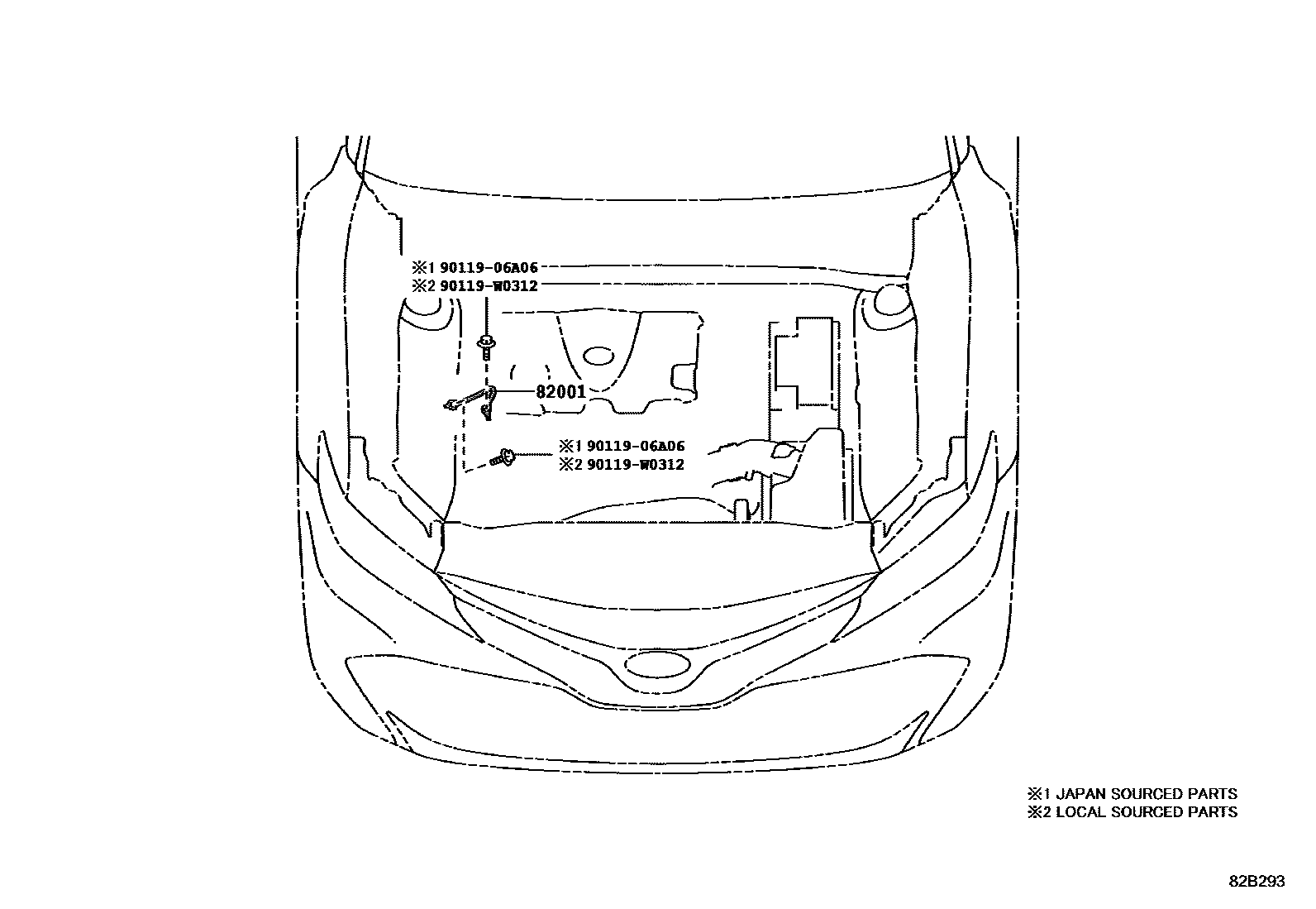 Toyota CAMRY 线束和卡夹 EPC diagram — 82B293
