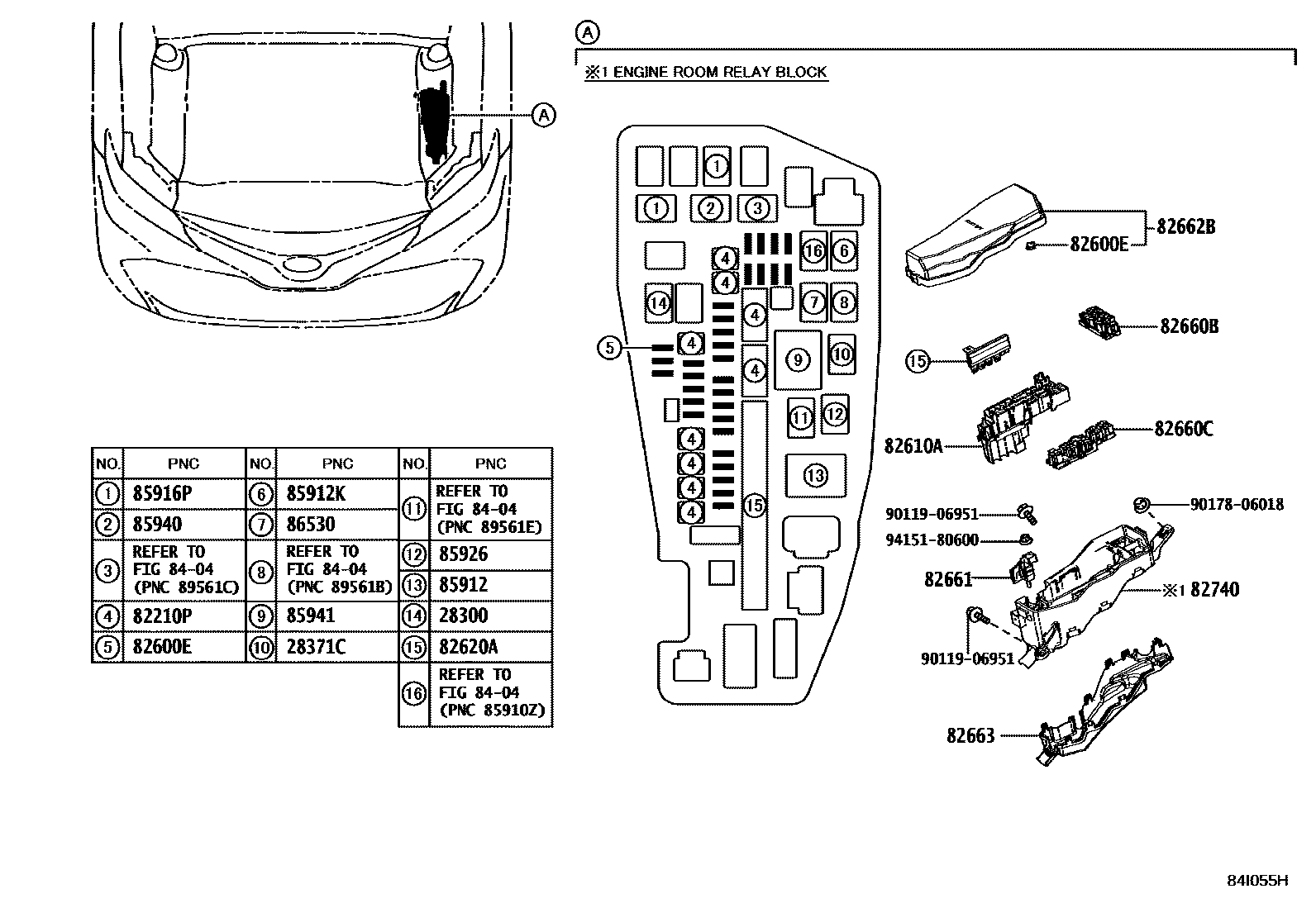 Toyota CAMRY 开关和继电器和ECU EPC diagram — 84I055H