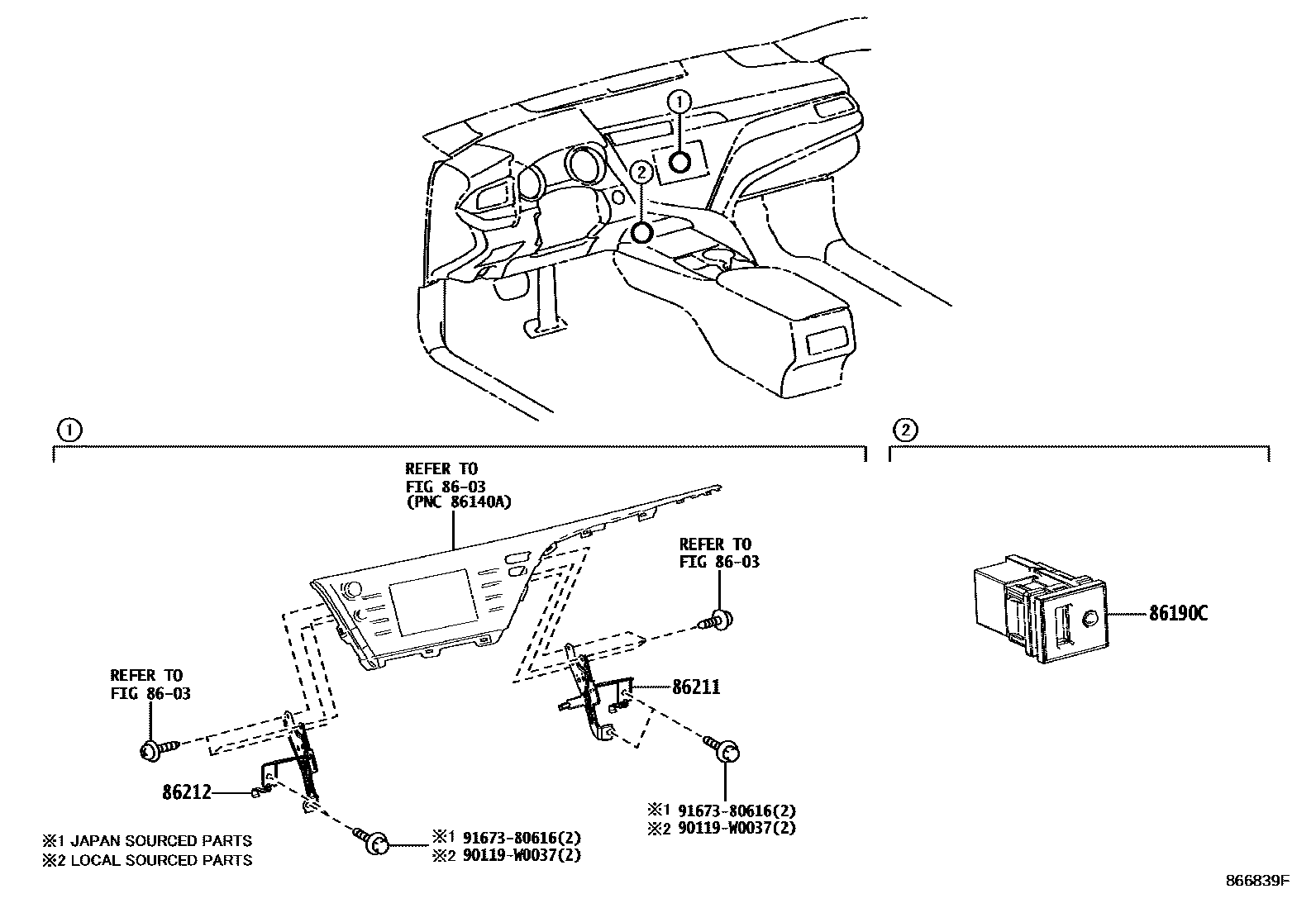 Toyota CAMRY 收音机、放大器和冷凝器 EPC diagram — 866839F