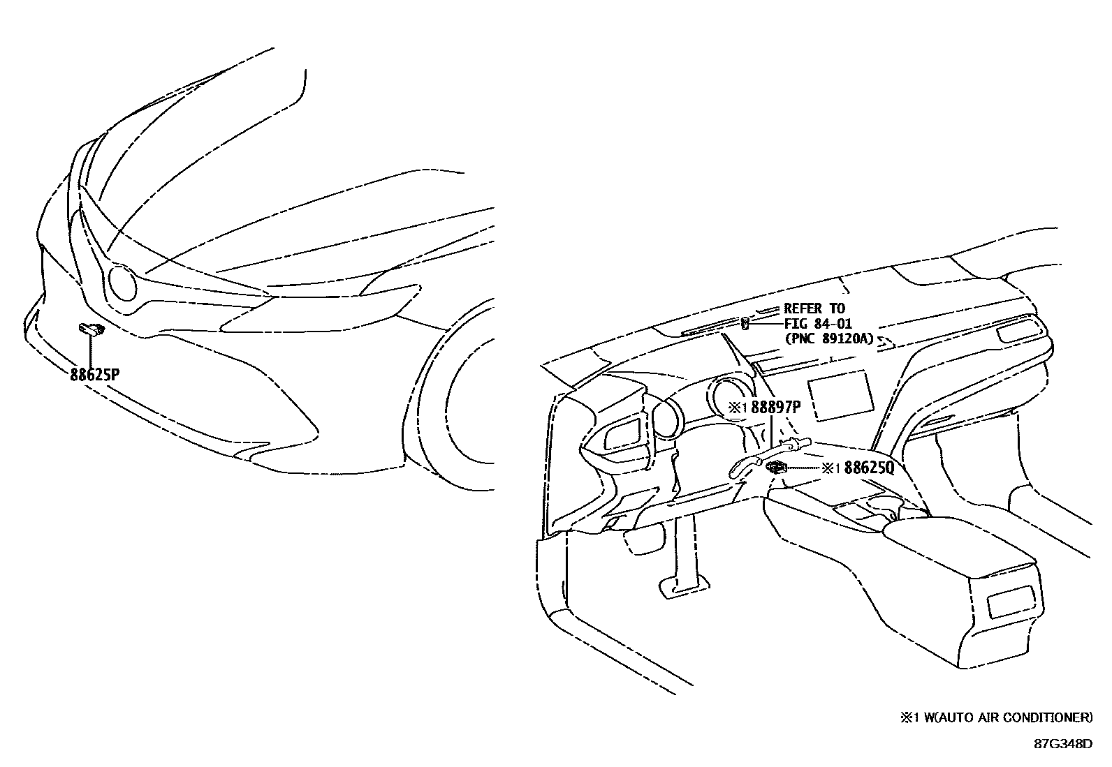 Toyota CAMRY 暖风和空调系统 - 控制器和风管 EPC diagram — 87G348D