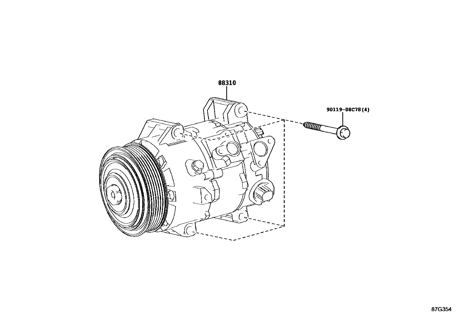 Toyota CAMRY Heating & Air Conditioning - Compressor EPC diagram — 87G354