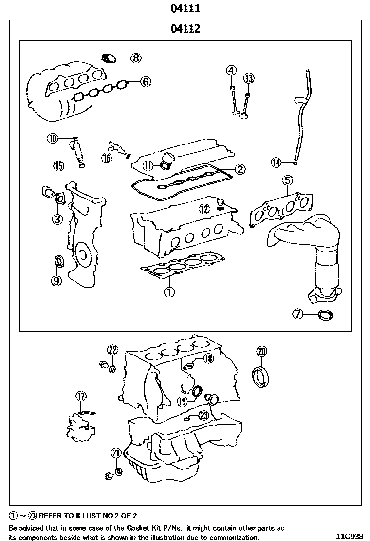 Toyota CAMRY Engine Overhaul Gasket Kit EPC diagram — 11C938