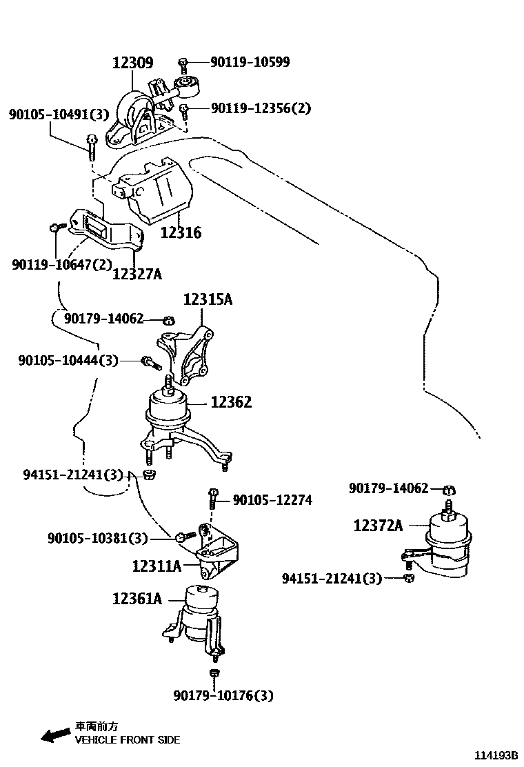 Toyota CAMRY Engine Mounting EPC diagram — 114193B