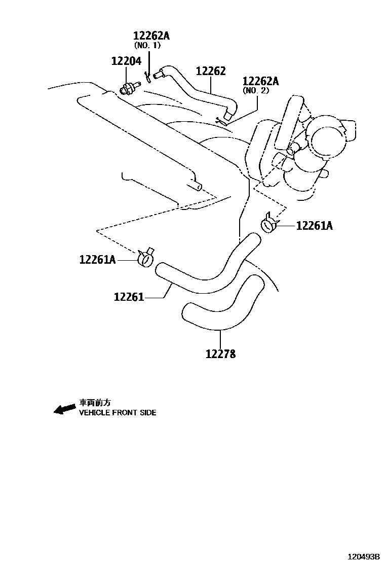 Toyota CAMRY Ventilation Hose EPC diagram — 120493B