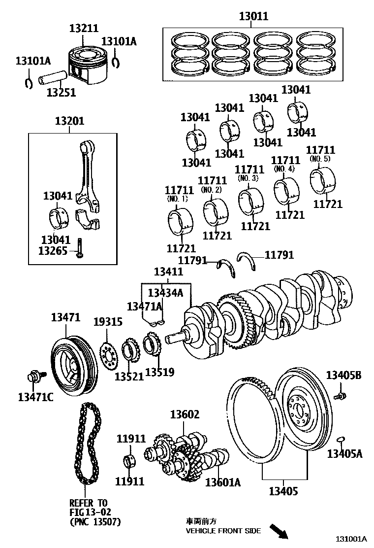 Toyota CAMRY Crankshaft & Piston EPC diagram — 131001A