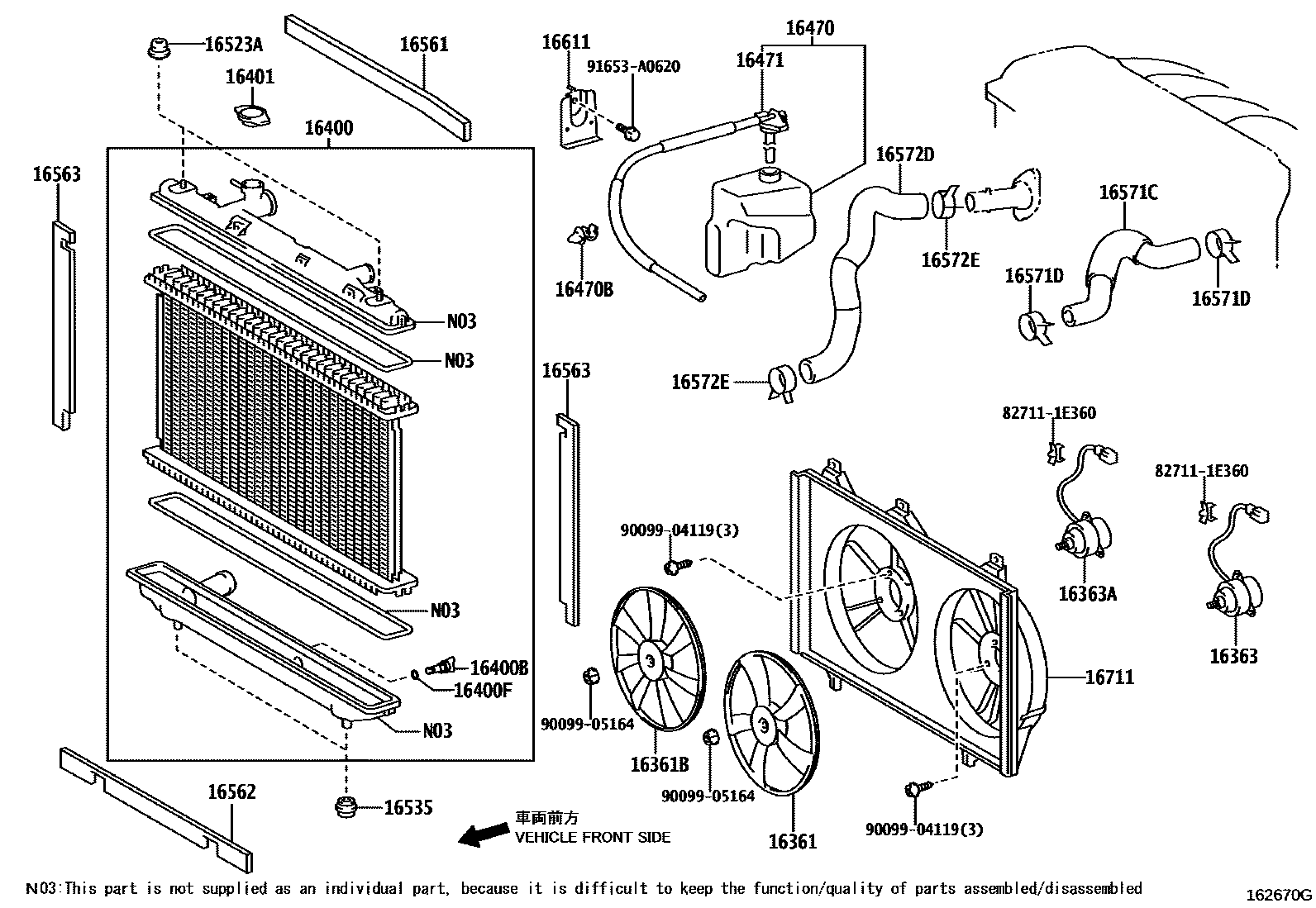 Toyota CAMRY RADIATOR & WATER OUTLET EPC diagram — 162670G