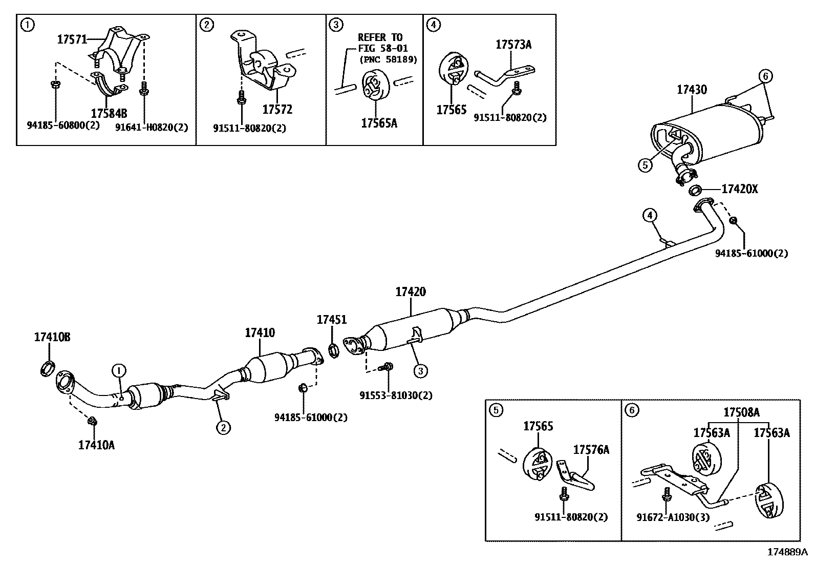 Toyota CAMRY Exhaust Pipe EPC diagram — 174889A