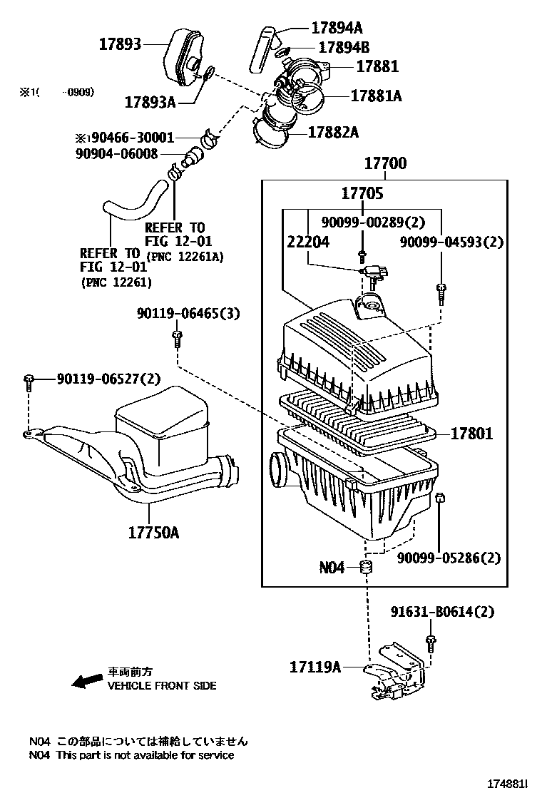 Toyota CAMRY Air Cleaner EPC diagram — 174881I