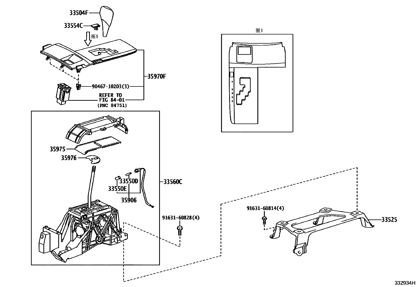 Toyota CAMRY Shift Lever & Retainer EPC diagram — 332934H