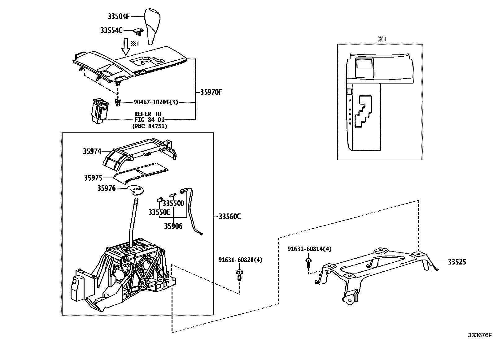 Toyota CAMRY Shift Lever & Retainer EPC diagram — 333676F
