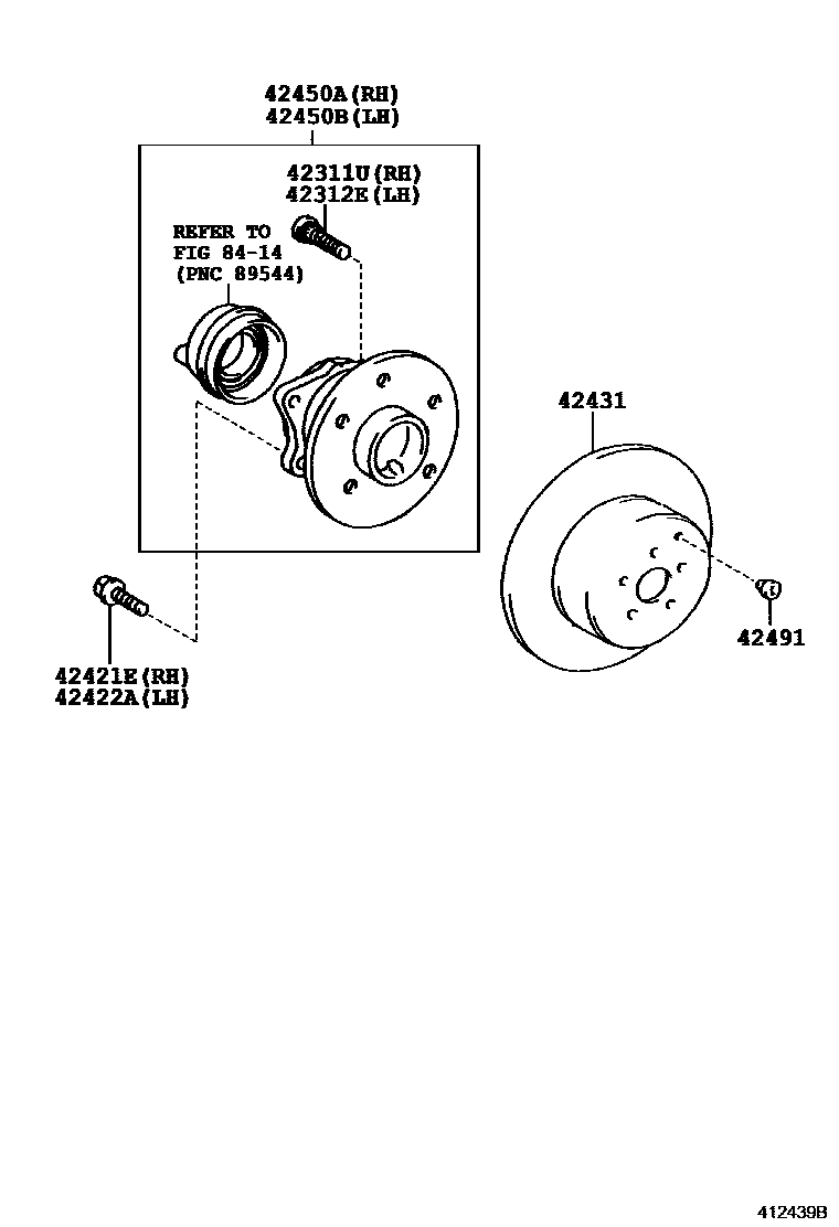 Toyota CAMRY 后桥半轴和后桥轮毂 EPC diagram — 412439C