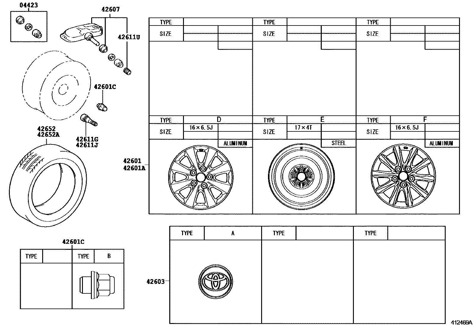 Toyota CAMRY 车轮和车轮盖 EPC diagram — 412469A