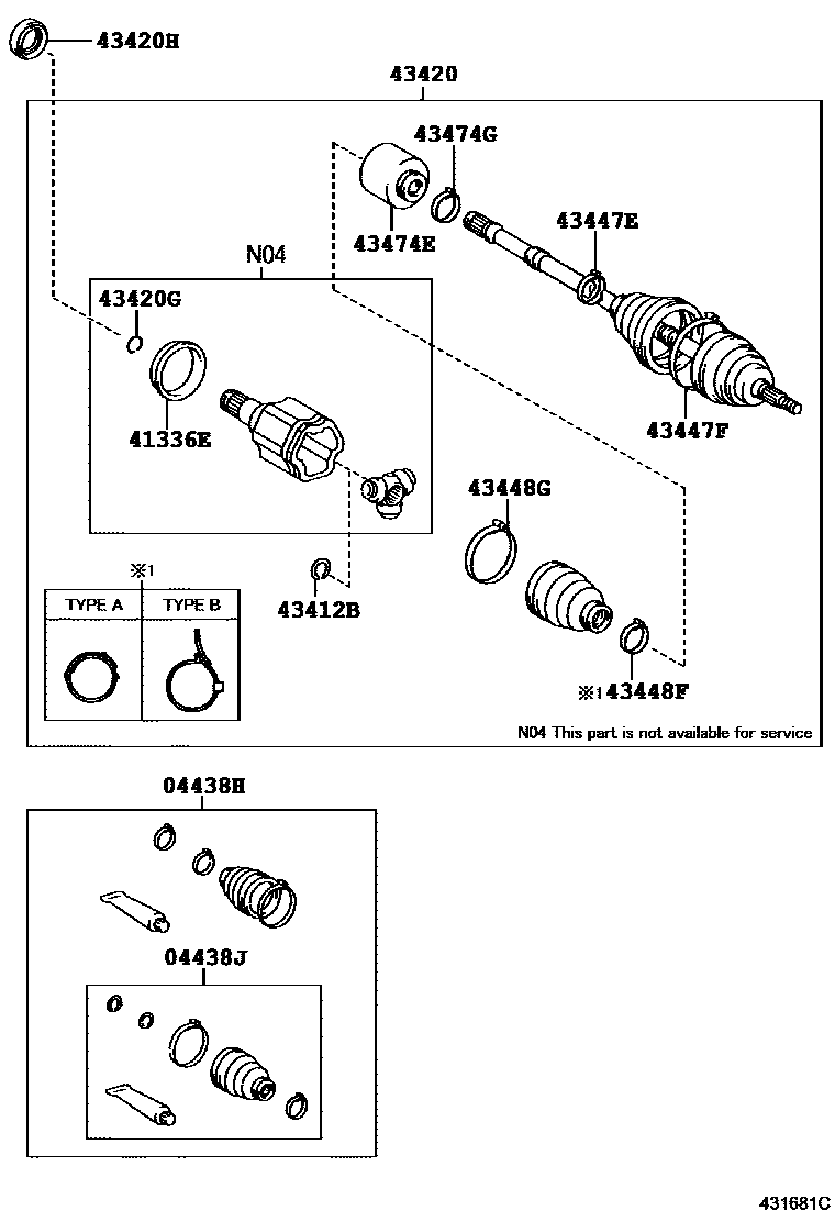 Toyota CAMRY Front Drive Shaft EPC diagram — 431681C