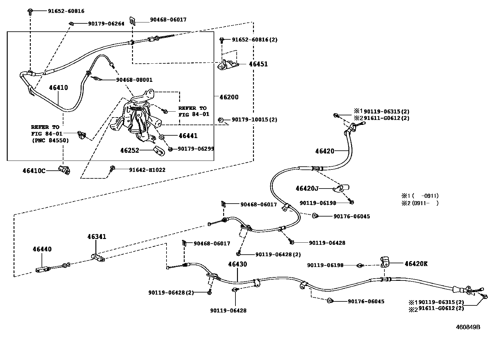 Toyota CAMRY Parking Brake & Cable EPC diagram — 460849B