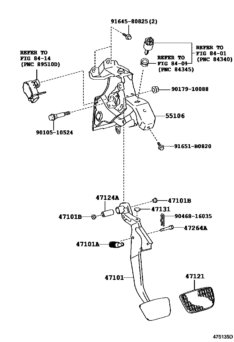 Toyota CAMRY Brake Pedal & Bracket EPC diagram — 475135D