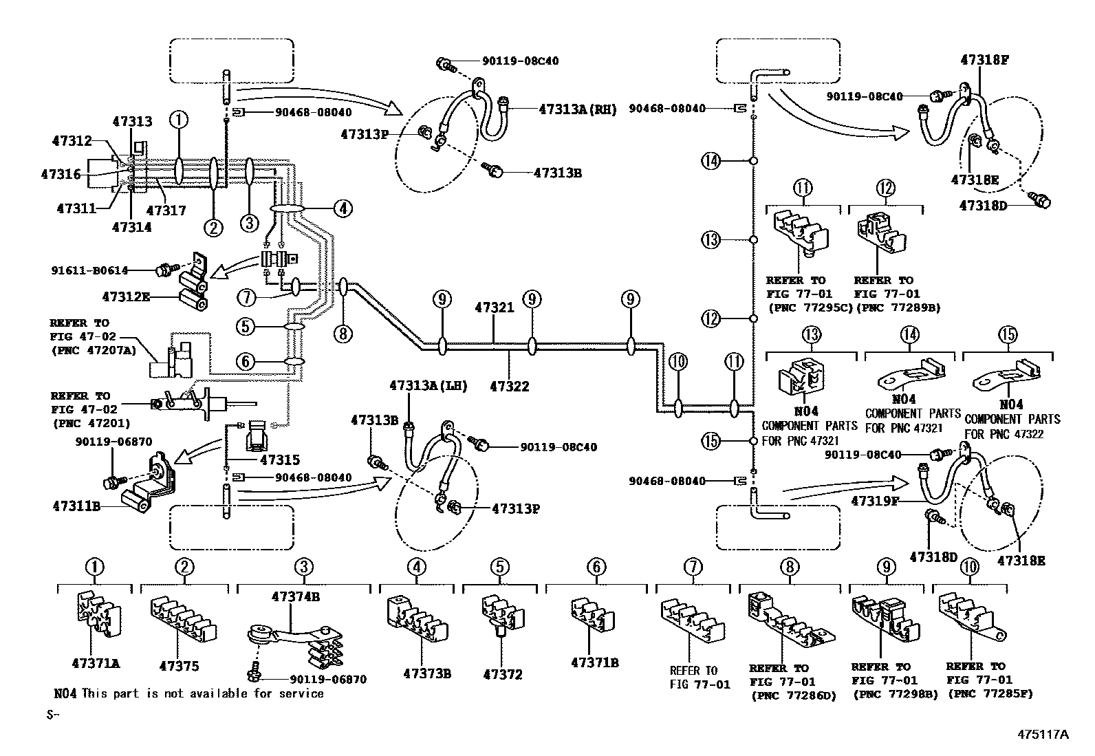 Toyota CAMRY 制动配管和卡箍 EPC diagram — 475117A