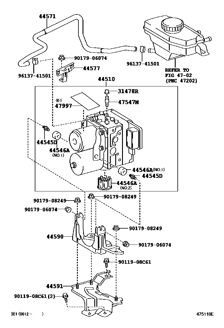 Toyota CAMRY 制动配管和卡箍 EPC diagram — 475118E