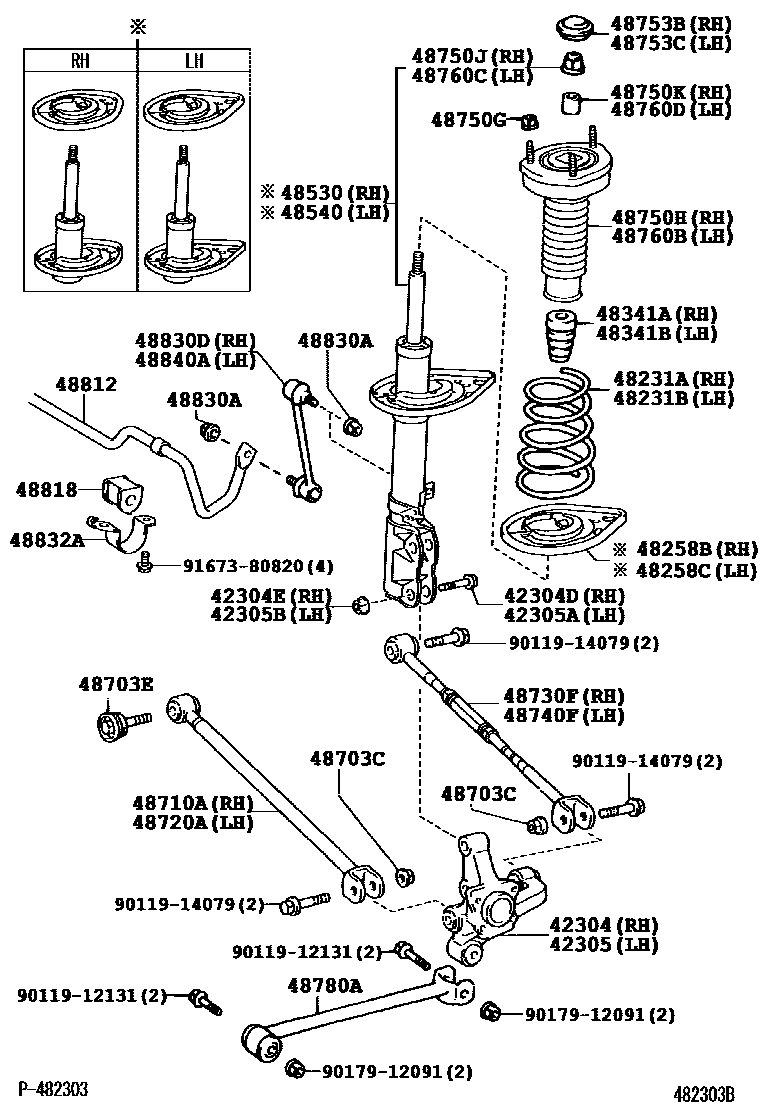 Toyota CAMRY Rear Spring & Shock Absorber EPC diagram — 482303B