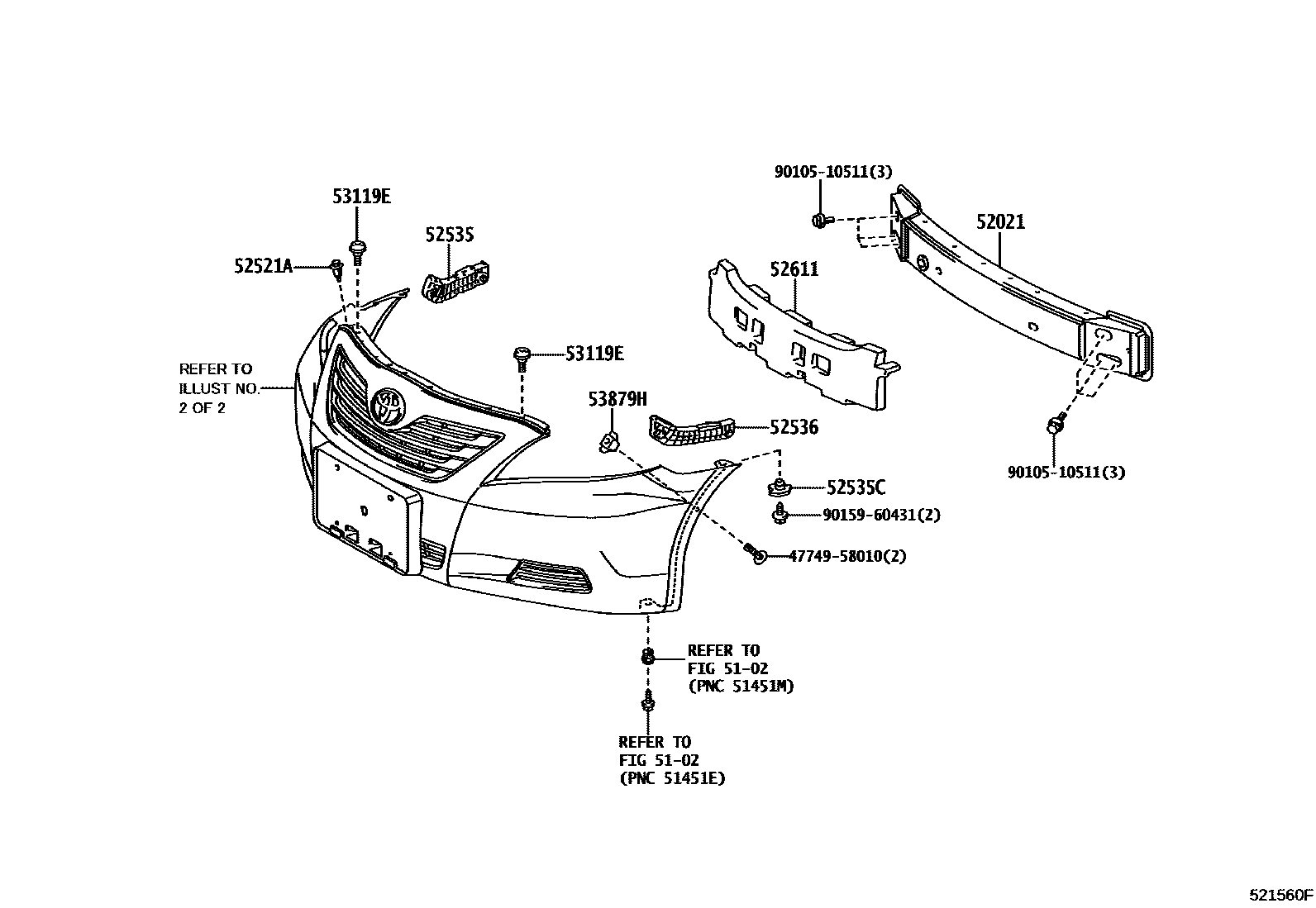 Toyota CAMRY 前保险杠及附件 EPC diagram — 521560F