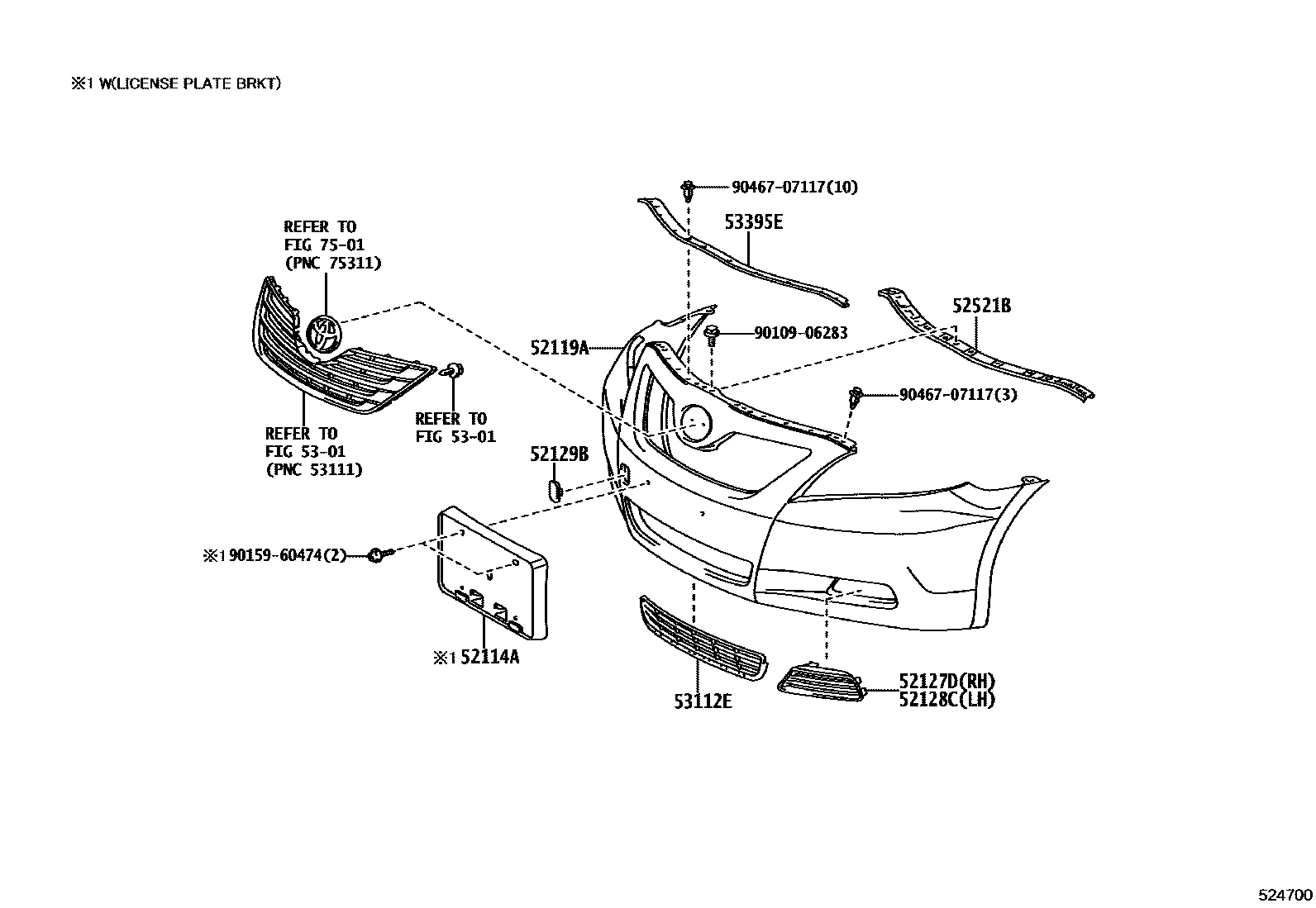 Toyota CAMRY 前保险杠及附件 EPC diagram — 524700