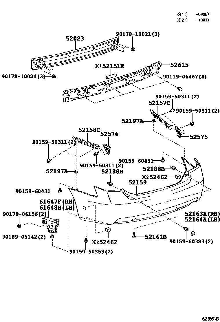 Toyota CAMRY 后保险杠及附件 EPC diagram — 521561B