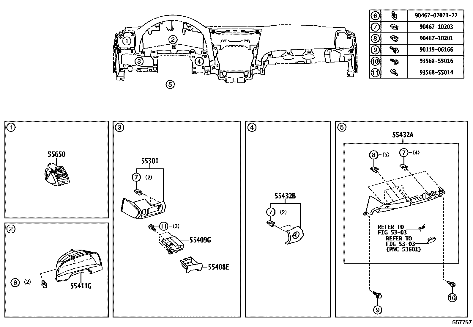 Toyota CAMRY 仪表板和手套箱 EPC diagram — 557757