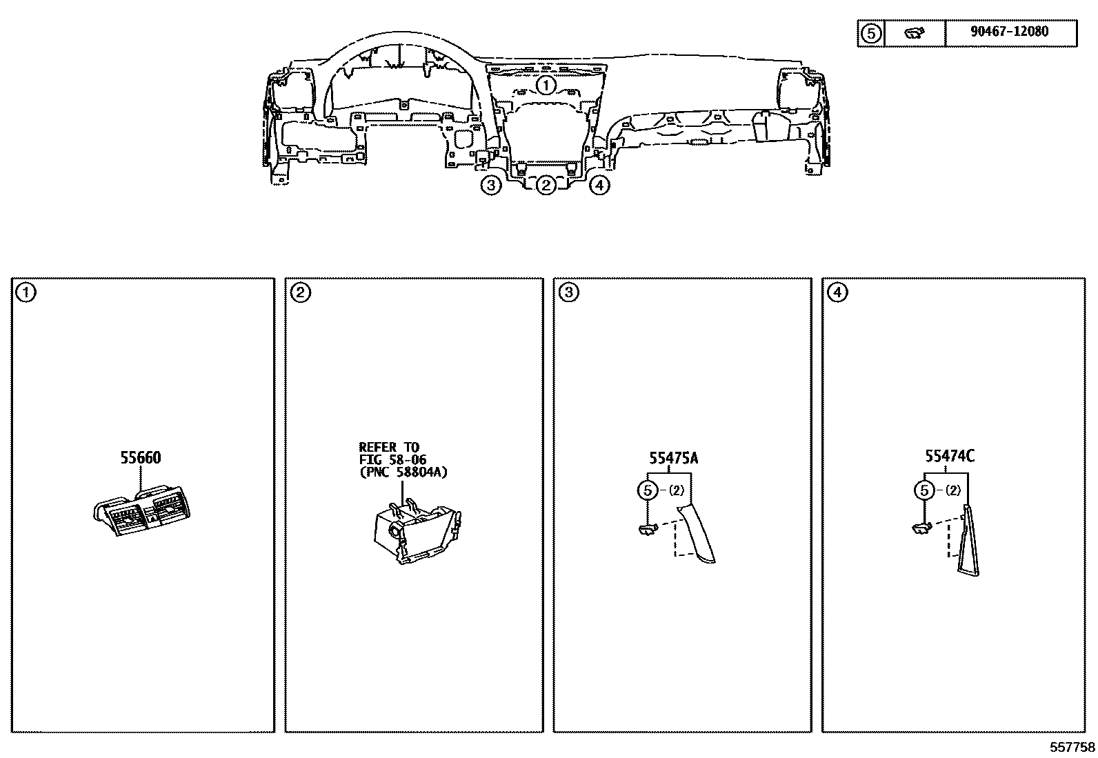 Toyota CAMRY 仪表板和手套箱 EPC diagram — 557758