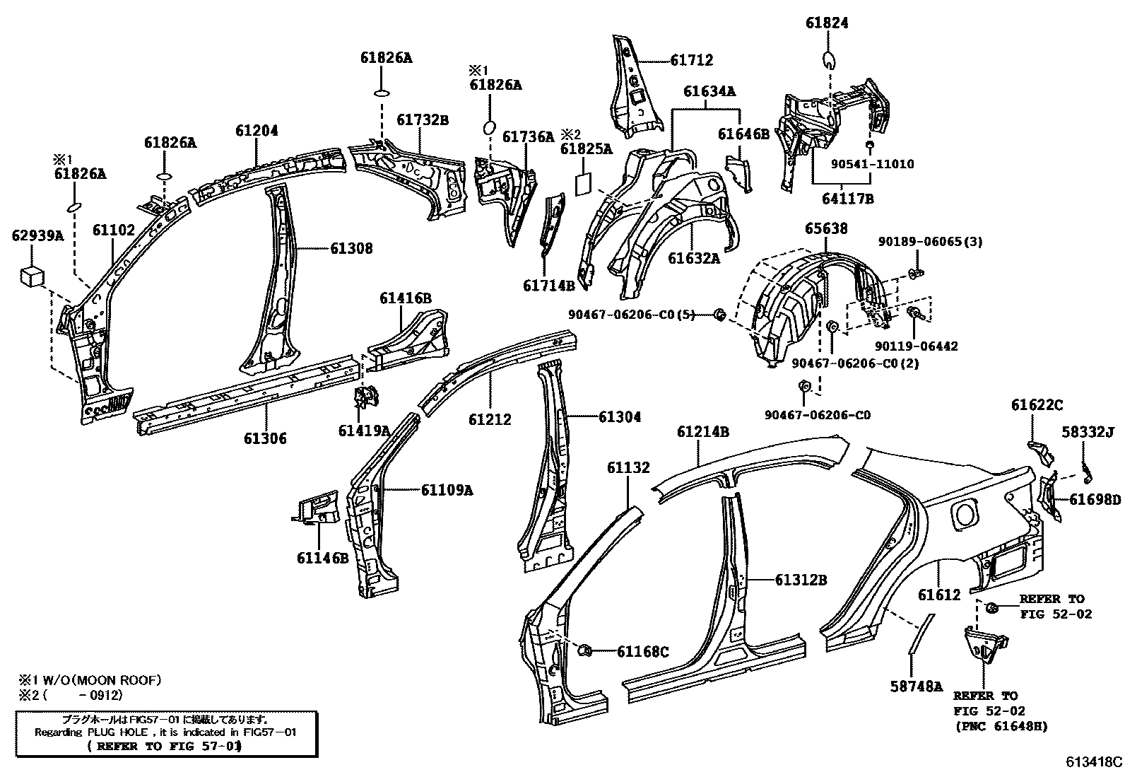 Toyota CAMRY 侧梁 EPC diagram — 613418C