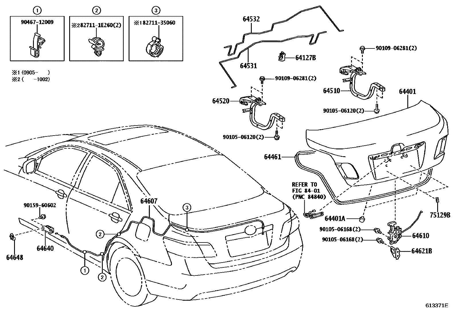 Toyota CAMRY 行李箱门和行李箱锁 EPC diagram — 613371E