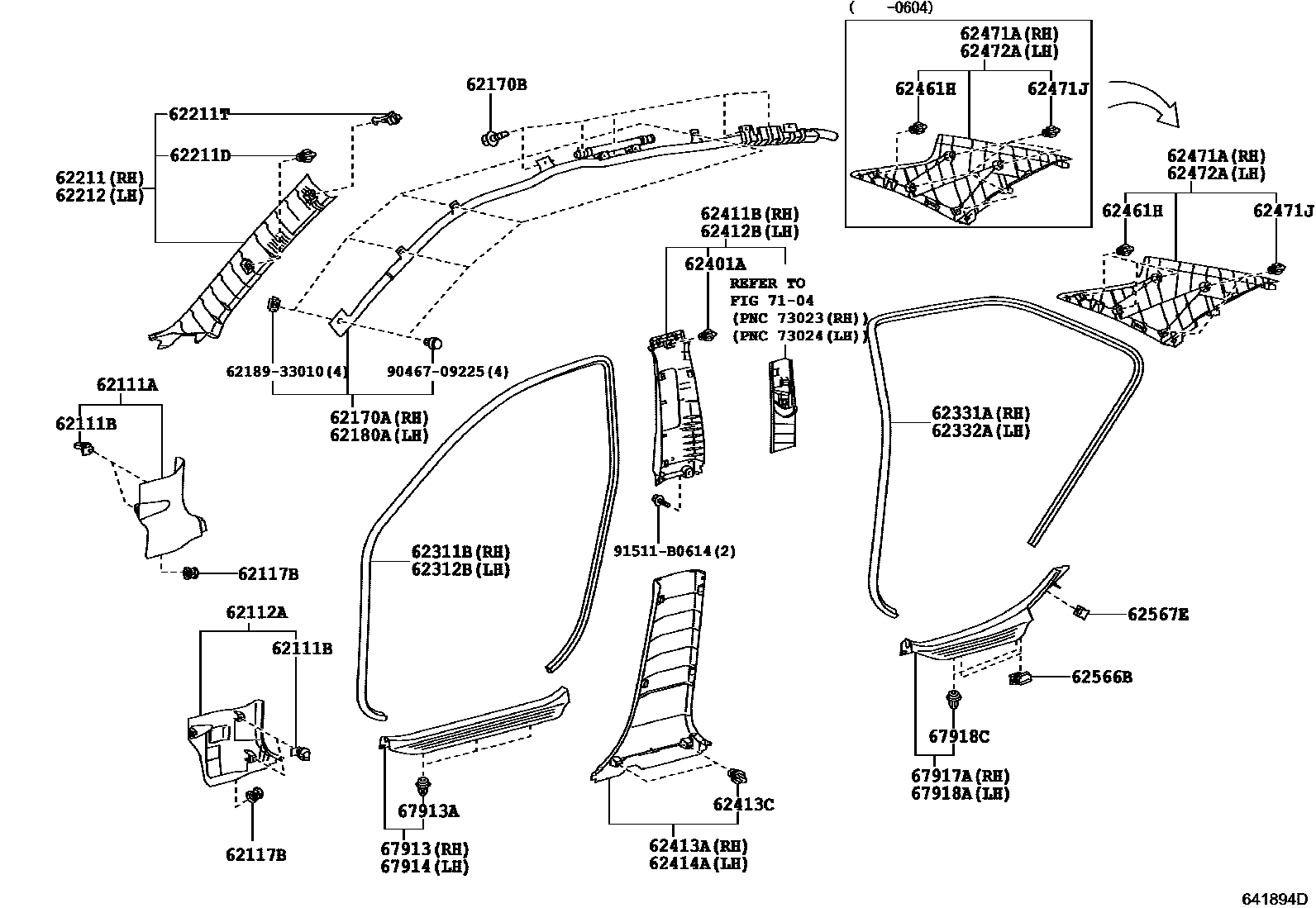 Toyota CAMRY 内饰板和车门防水胶条 EPC diagram — 641894D
