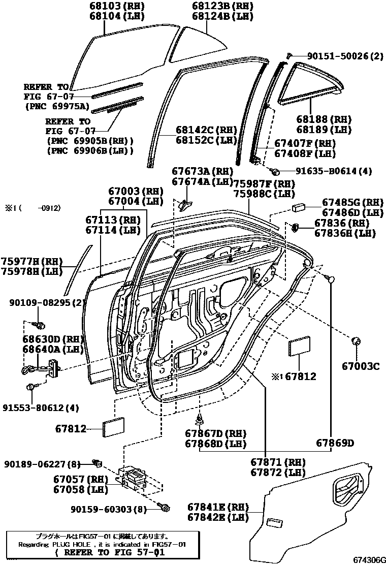Toyota CAMRY 后门板和后门玻璃 EPC diagram — 674306G