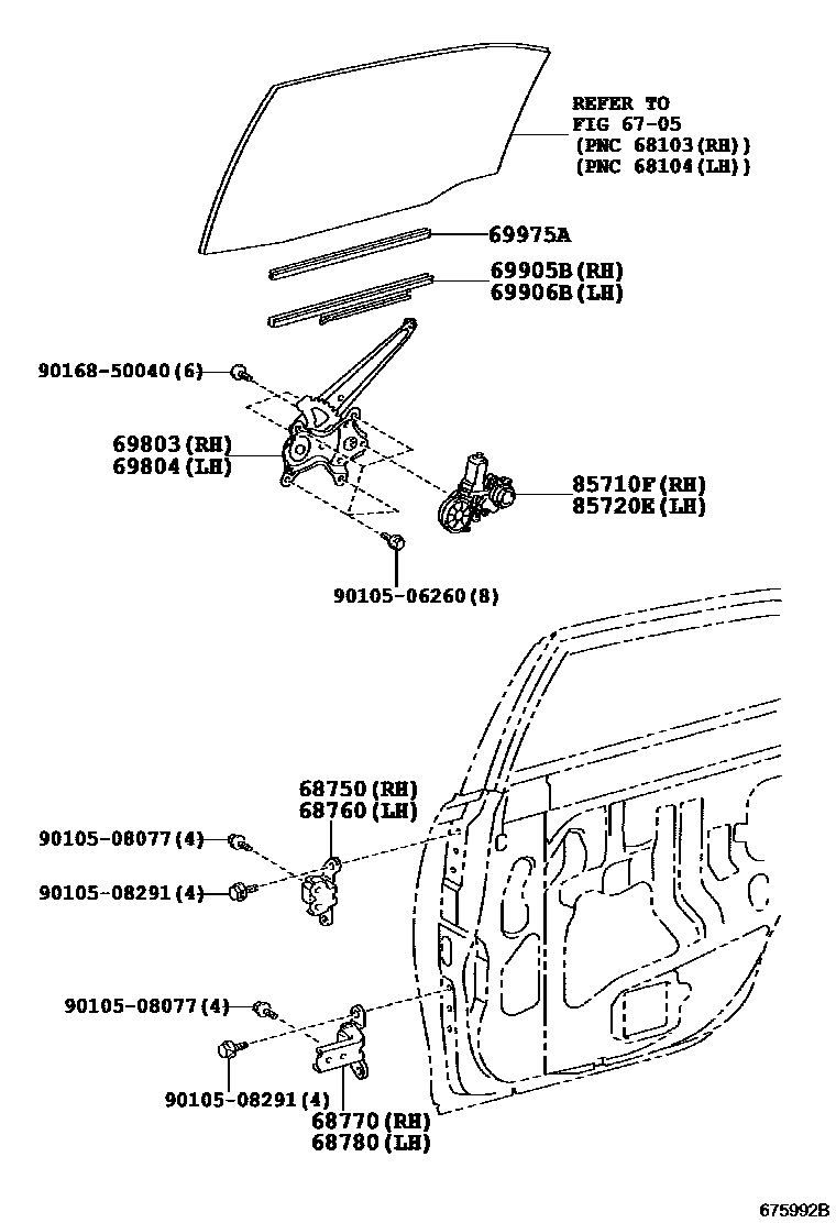 Toyota CAMRY 后门车窗升降器和合页 EPC diagram — 675992B