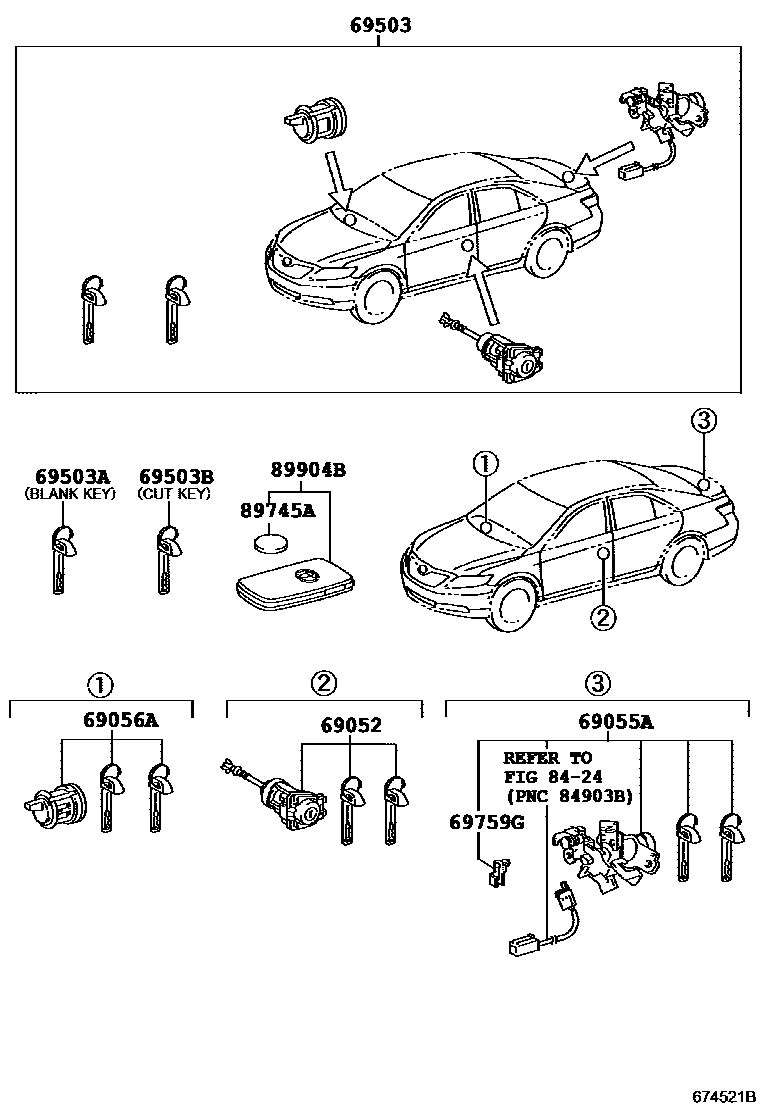 Toyota CAMRY 锁芯组件 EPC diagram — 674521B