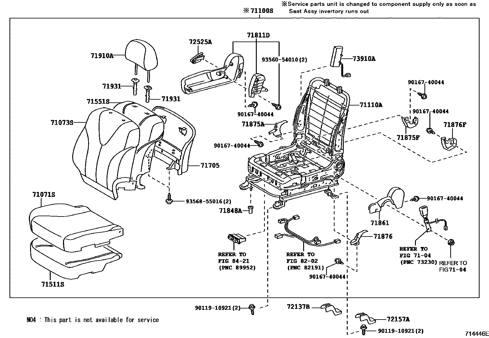 Toyota CAMRY 前排座椅和座椅滑轨 EPC diagram — 714446E