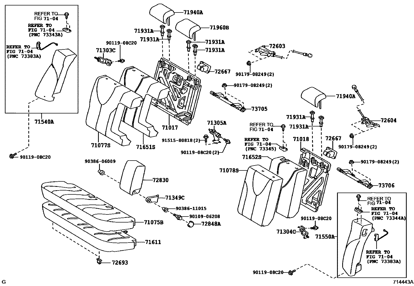Toyota CAMRY 后排座椅和座椅滑轨 EPC diagram — 714443A