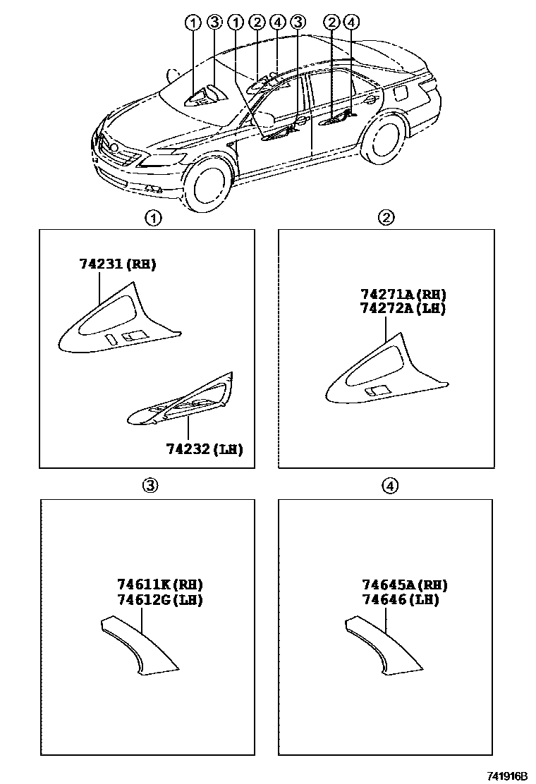 Toyota CAMRY 扶手和遮阳板 EPC diagram — 741916B