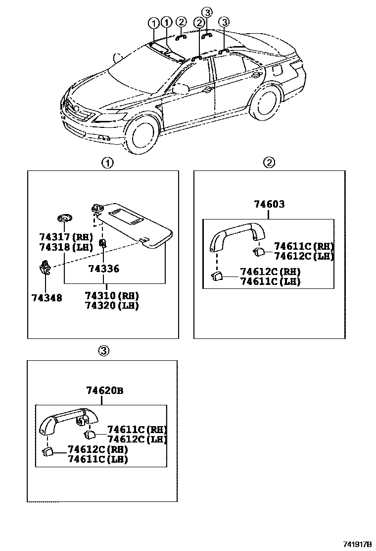Toyota CAMRY 扶手和遮阳板 EPC diagram — 741917B