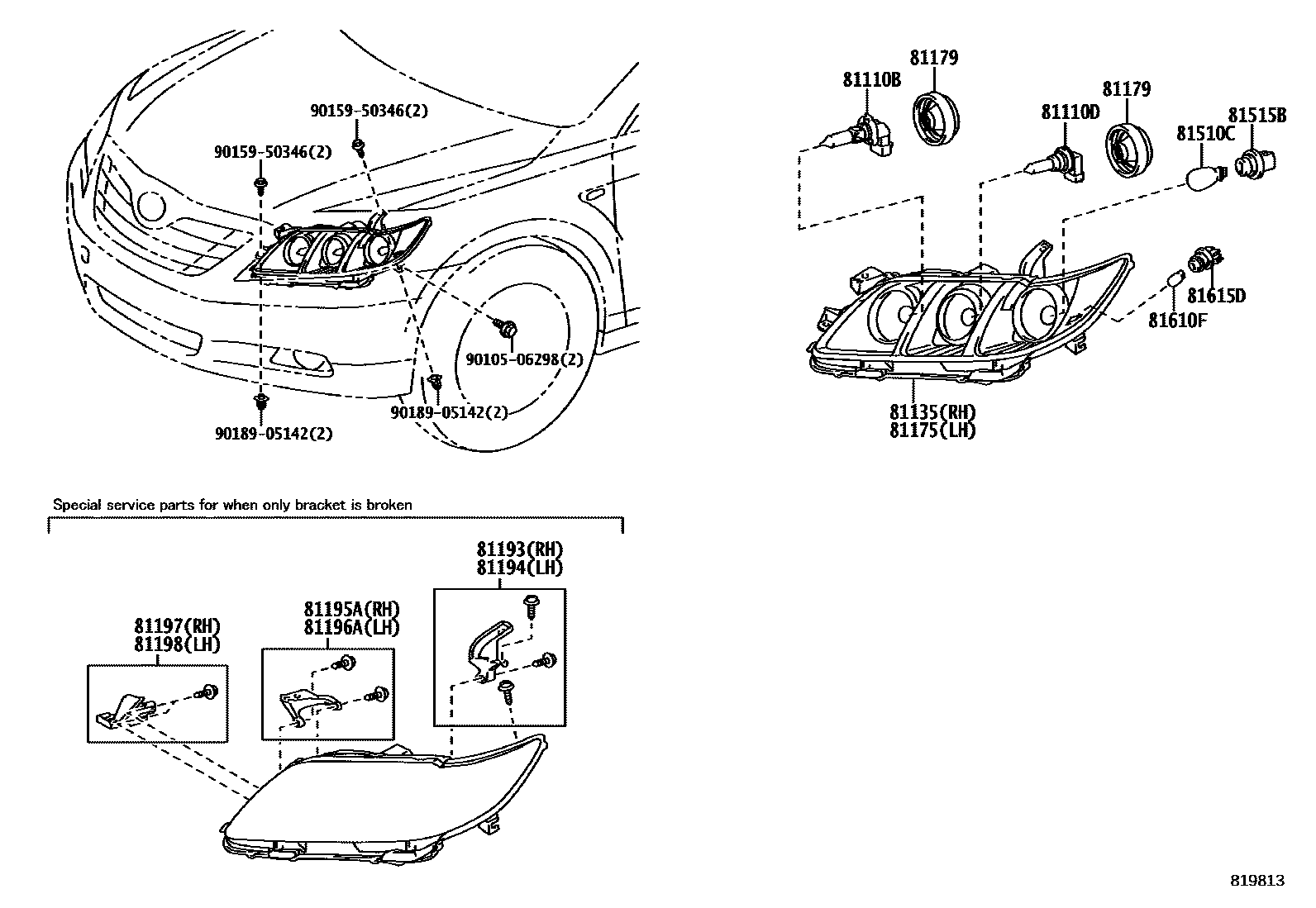 Toyota CAMRY Headlamp EPC diagram — 819813