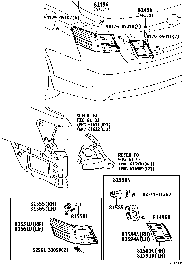 Toyota CAMRY 后组合灯 EPC diagram — 813711C