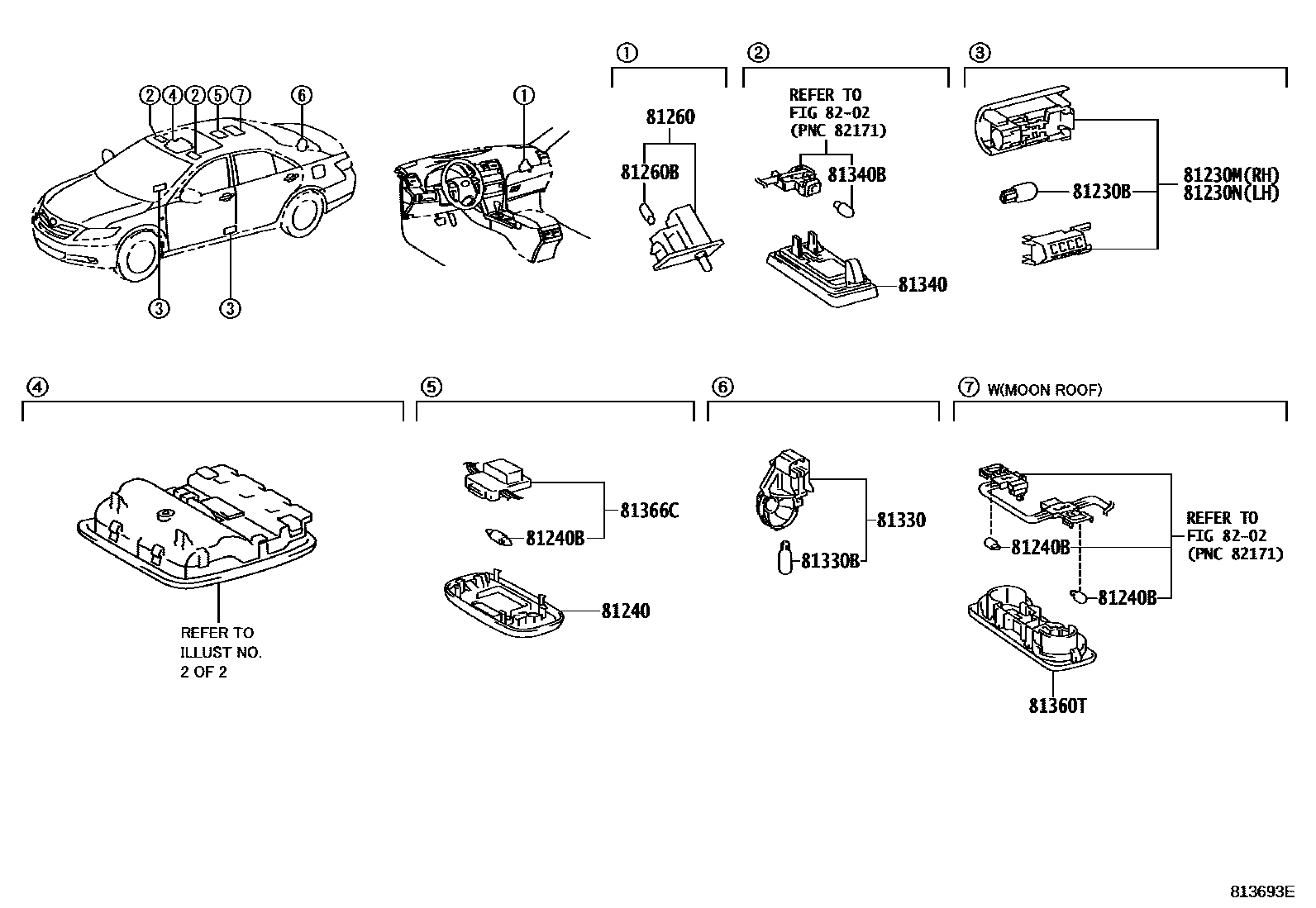 Toyota CAMRY 车内灯 EPC diagram — 813693E