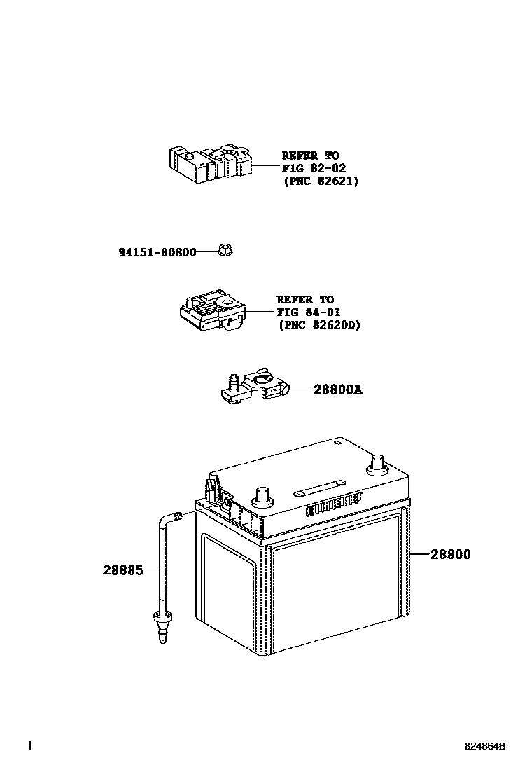 Toyota CAMRY 蓄电池和蓄电池电缆 EPC diagram — 824864B