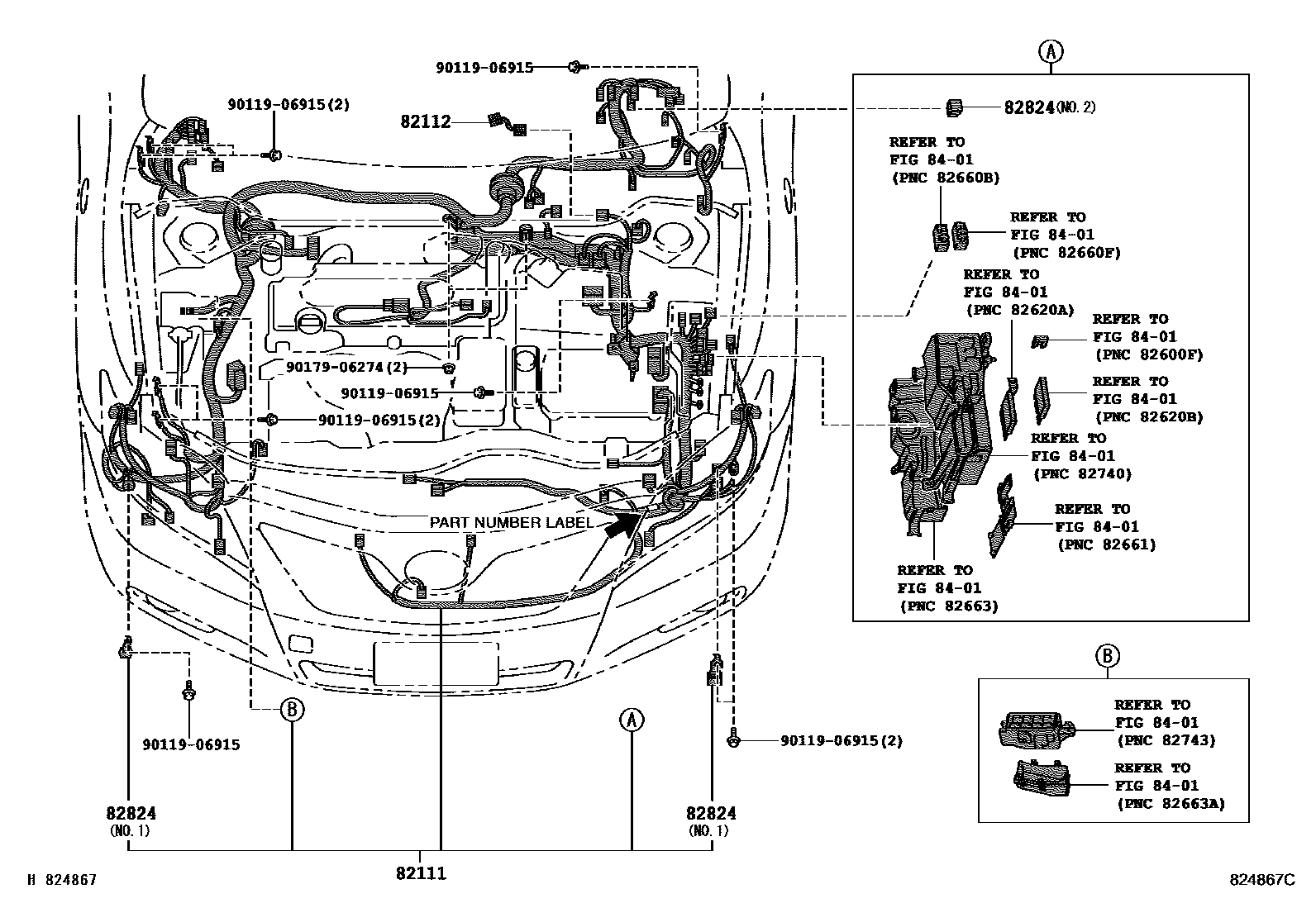 Toyota CAMRY 线束和卡夹 EPC diagram — 824867C