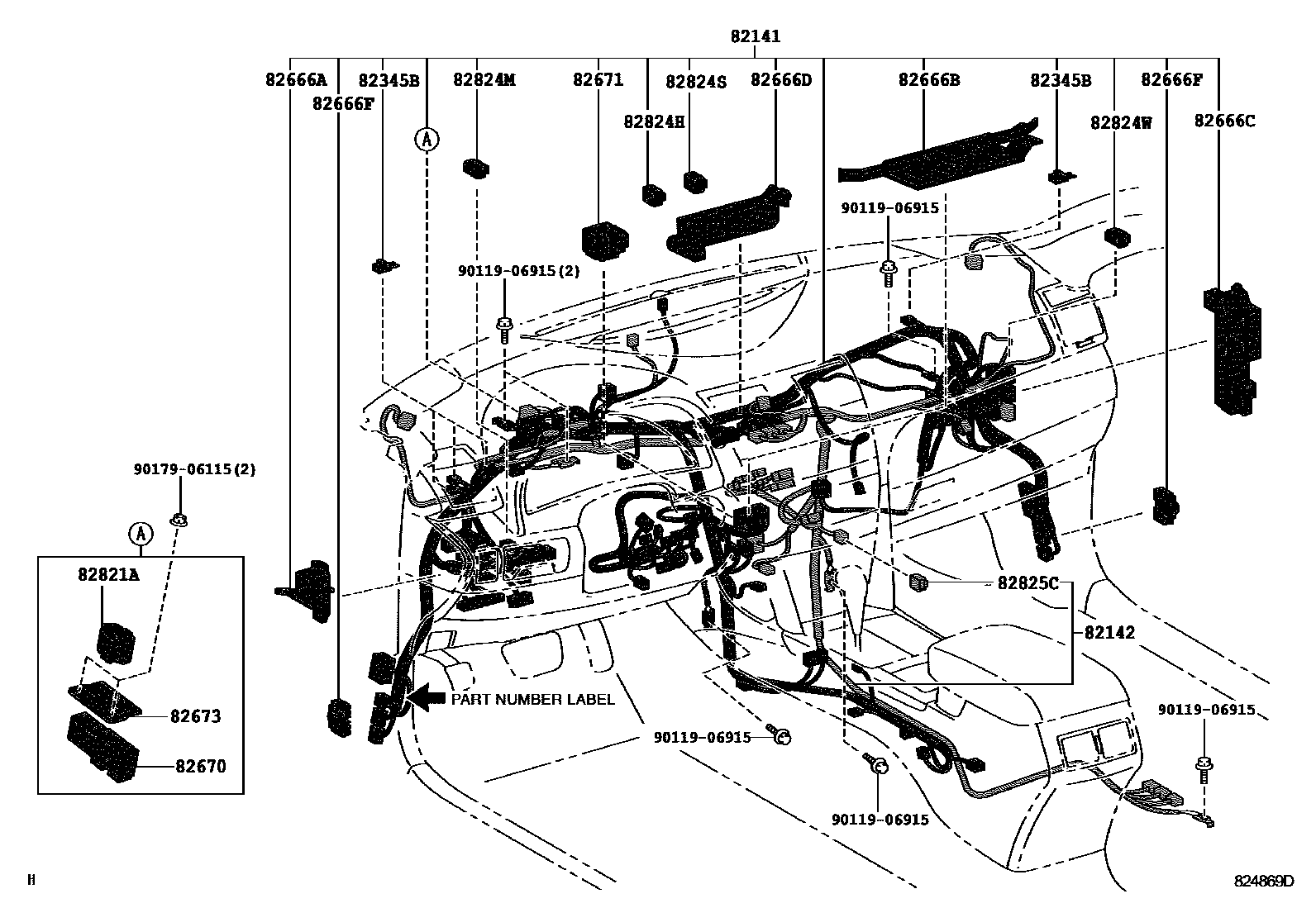 Toyota CAMRY 线束和卡夹 EPC diagram — 824869D