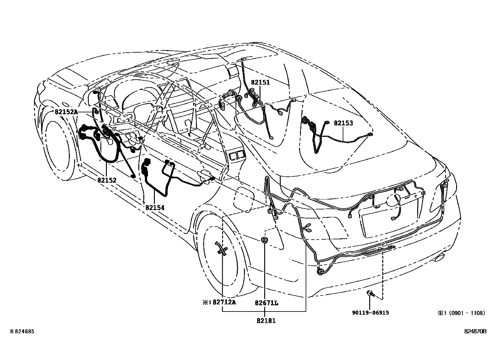 Toyota CAMRY 线束和卡夹 EPC diagram — 824870B