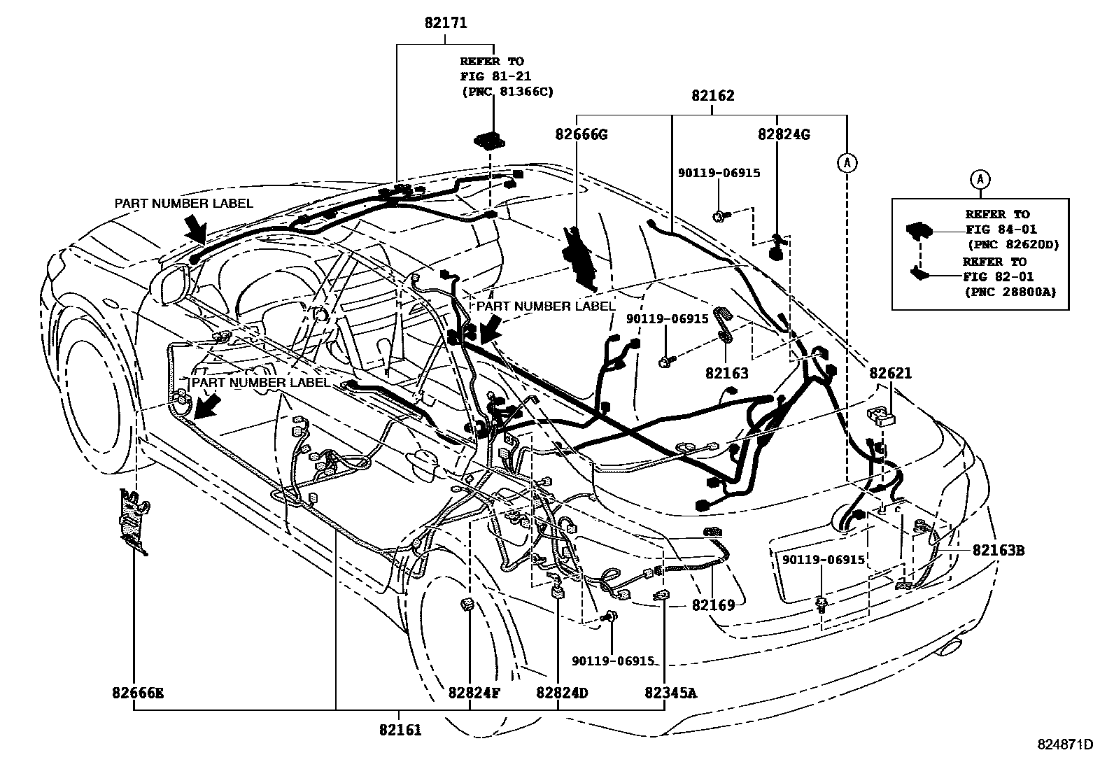 Toyota CAMRY 线束和卡夹 EPC diagram — 824871D